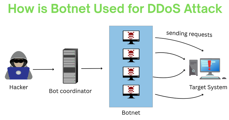 image showing how botnet is used for ddos attack